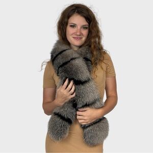 Chic Black and Gray Fox Fur Scarf